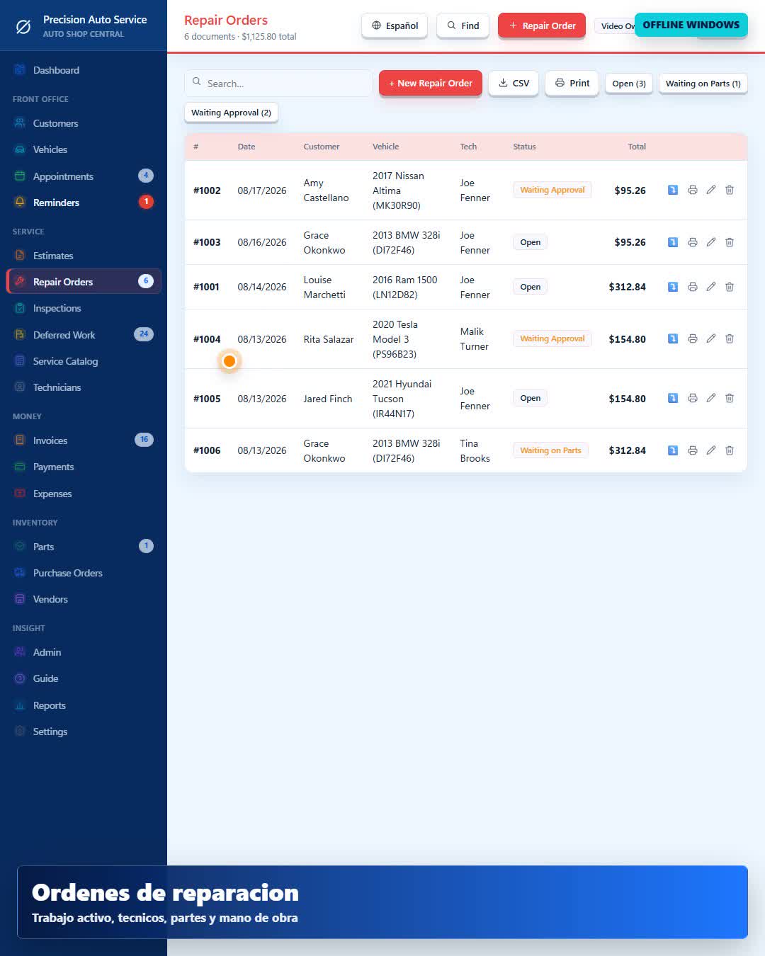 Repair Orders screenshot